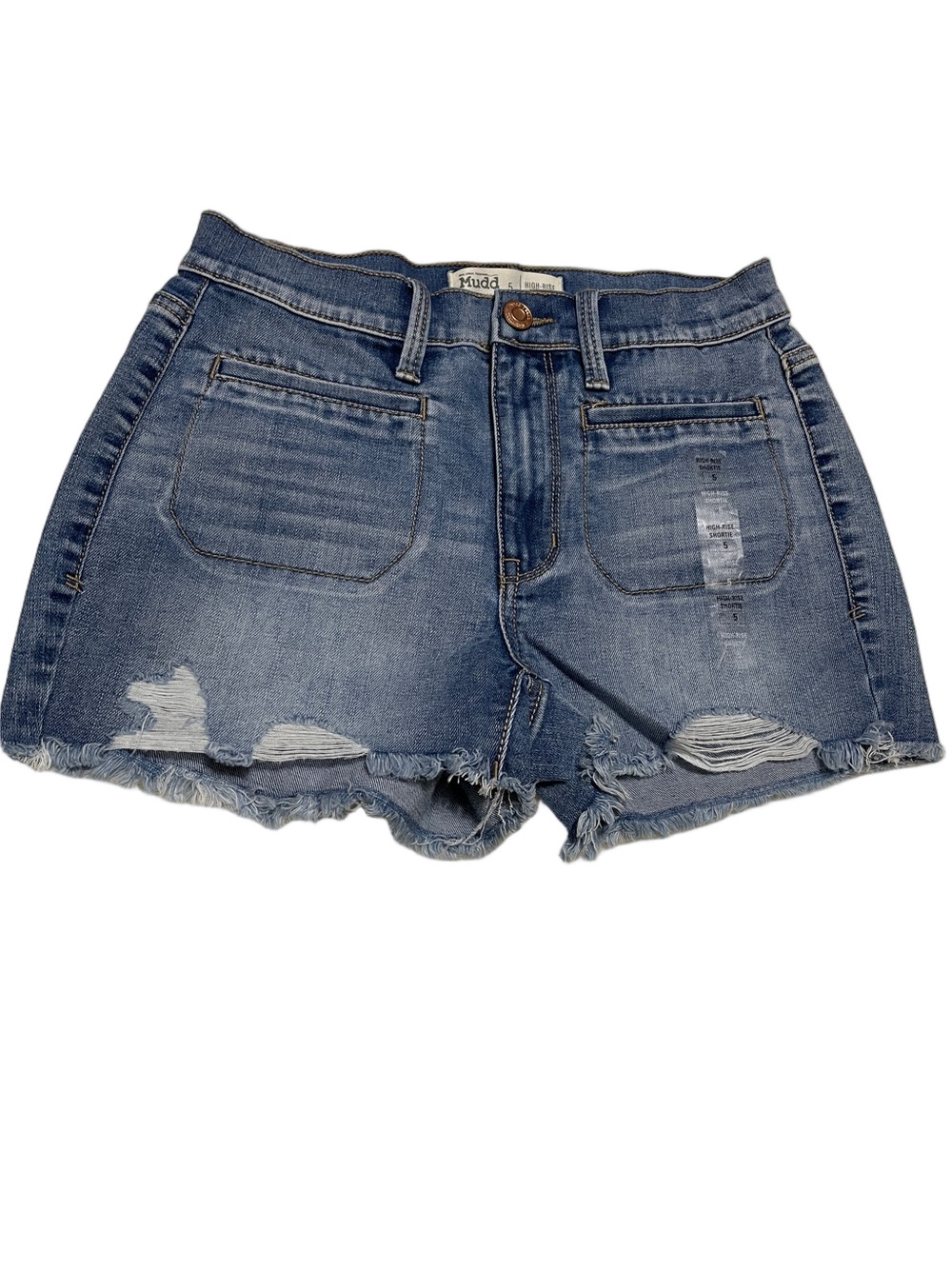 Mudd Flex High-Rise Distressed Denim Shorts - Blue Sz 5